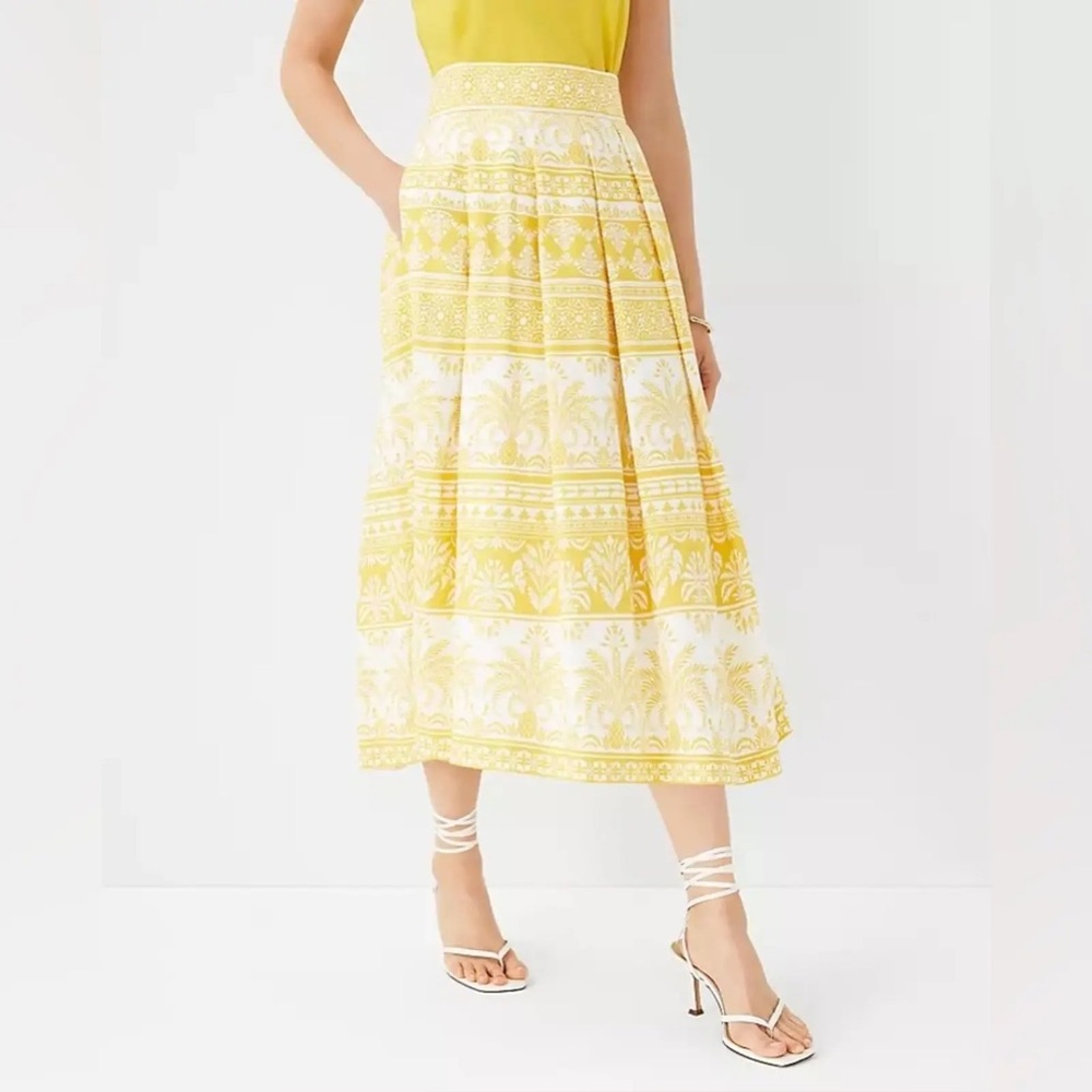 Ann Taylor Yellow and White Midi Skirt